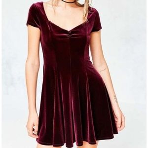 Urban Outfitters Kimchi Blue Red Velvet Skater Dress Size L